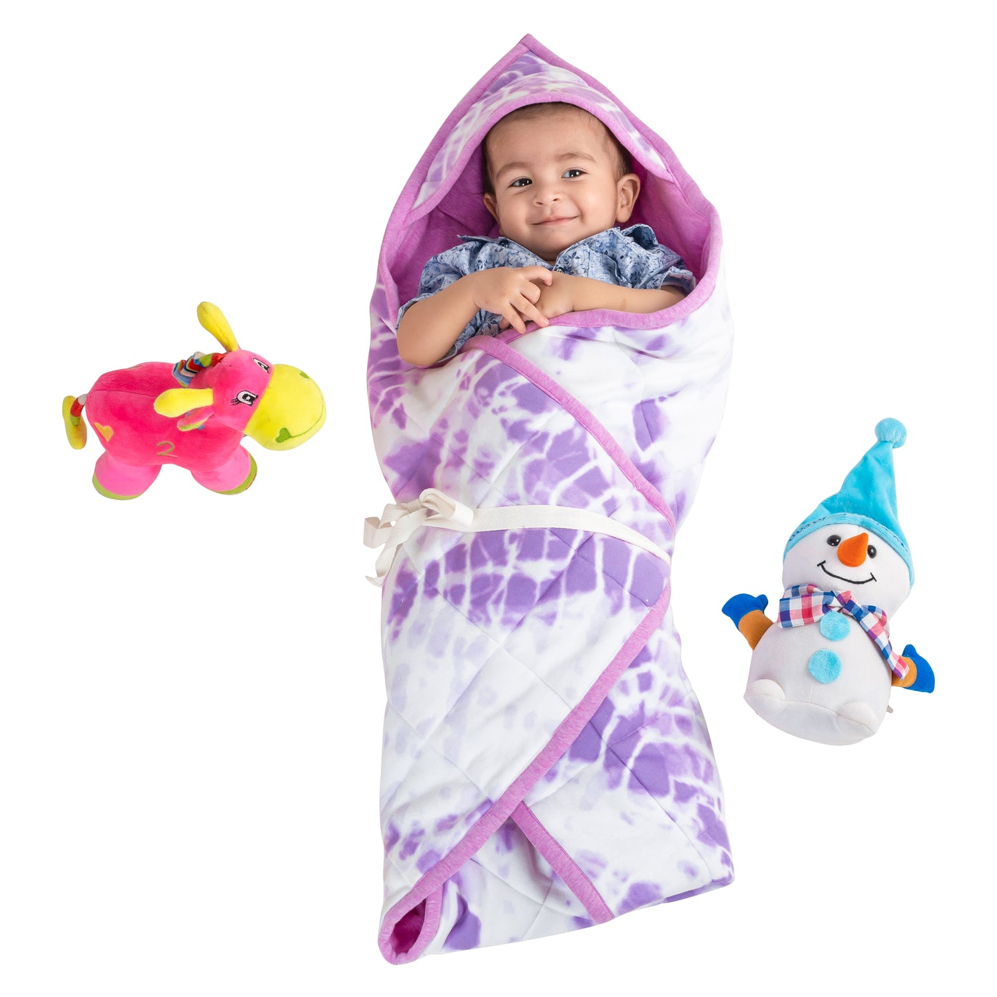 NUEVOSGHAR Cotton Tie & Dye Super Soft Warm Hooded Baby Blanket Wrapper (0-12 Months)_Pink