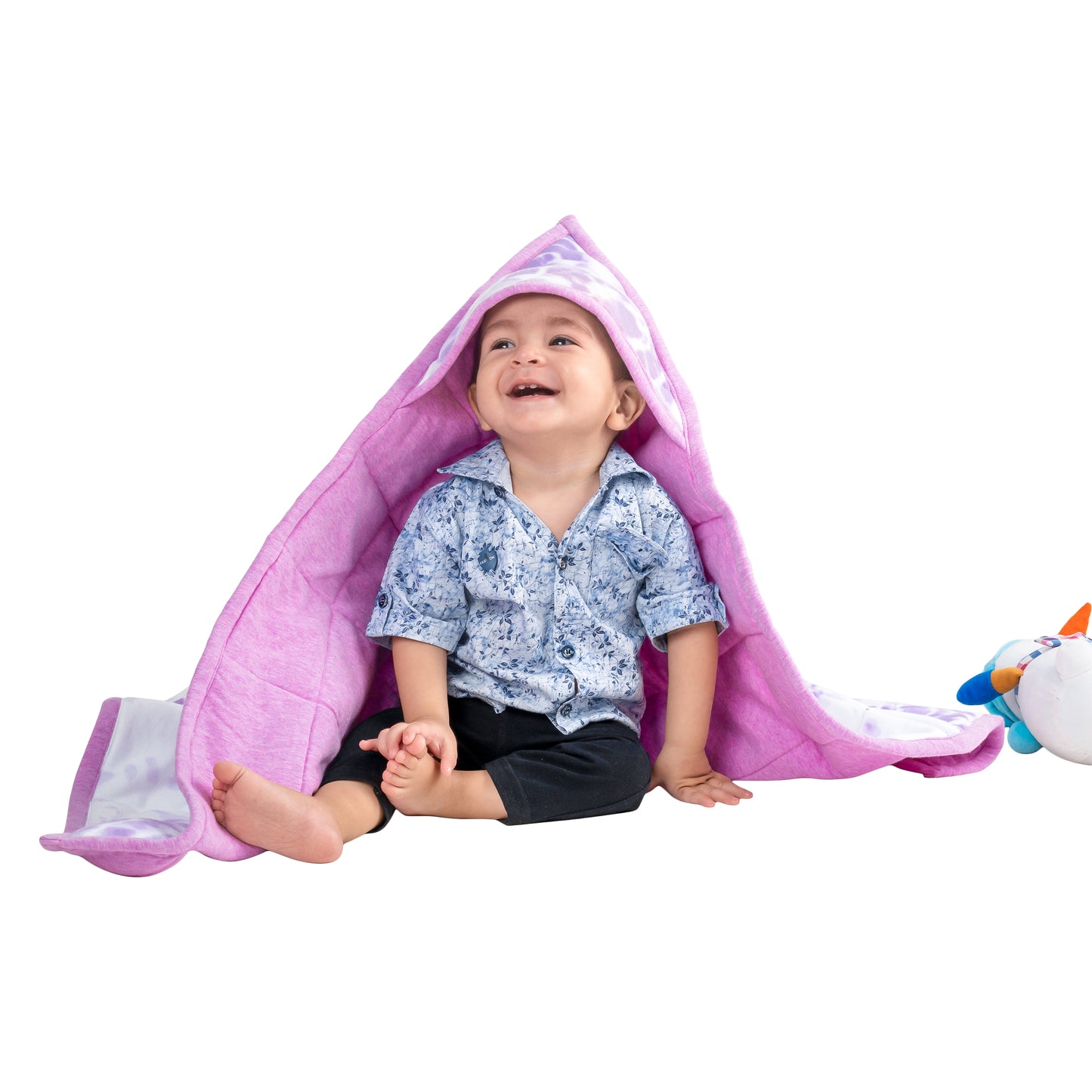 NUEVOSGHAR Cotton Tie & Dye Super Soft Warm Hooded Baby Blanket Wrapper (0-12 Months)_Pink