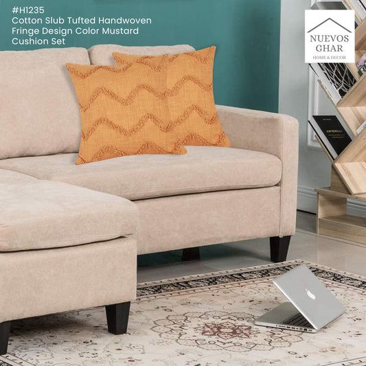 NUEVOSGHAR Tuffted Cushion Cover |Bohemian Cushion Cover| Tufted Boho Shaggy Square Cushion for Sofa/Bed/Chair | Handmade Cushion Cover | 18x18 Inch (Pack of 1 Piece) Mustard