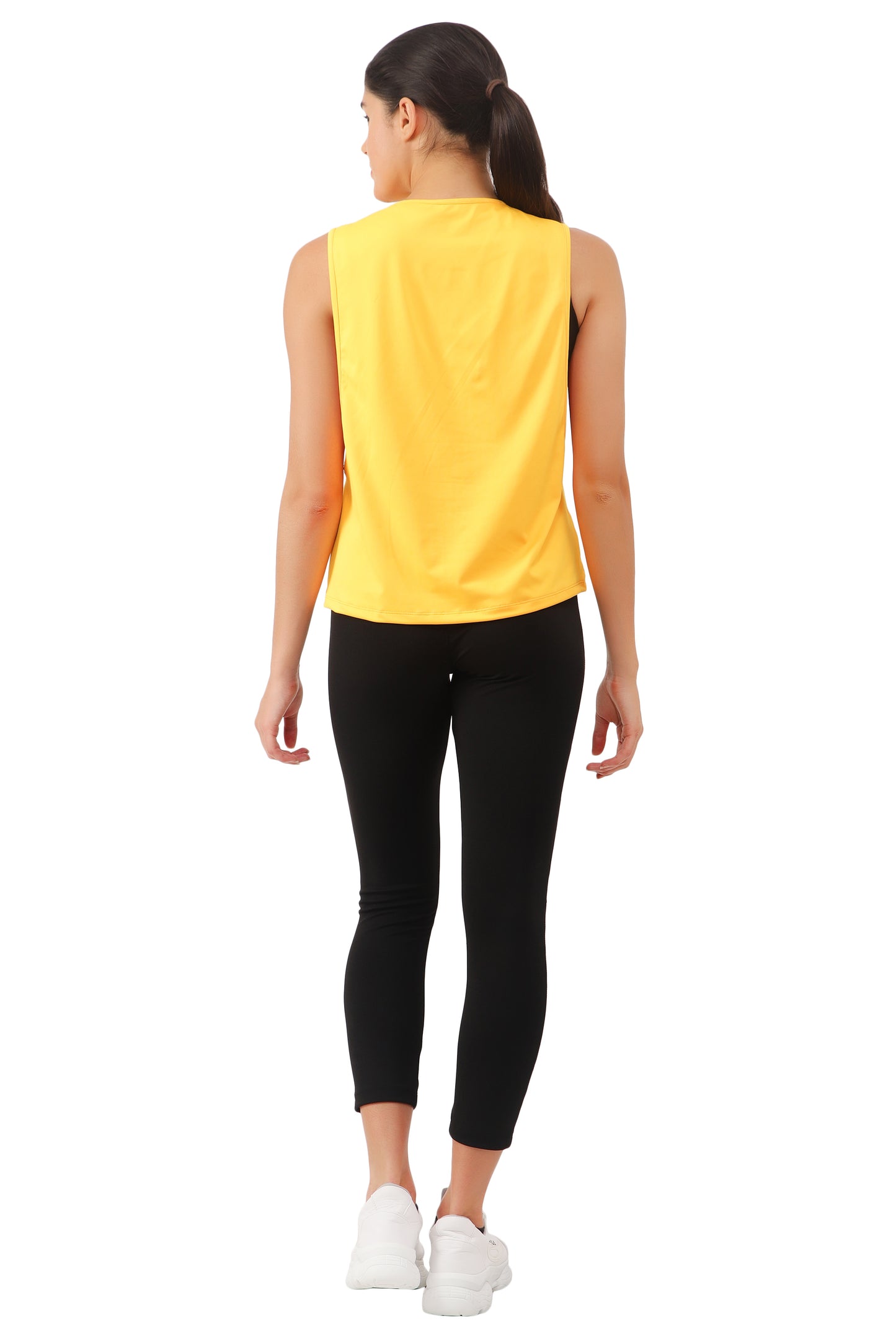 NUEVOSDAMAS SOLID BLACK DRY FIT FABRIC PADDED BRA TOP, BOTTOM SET WITH YELLOW TANK TOP - 3 PCS SET