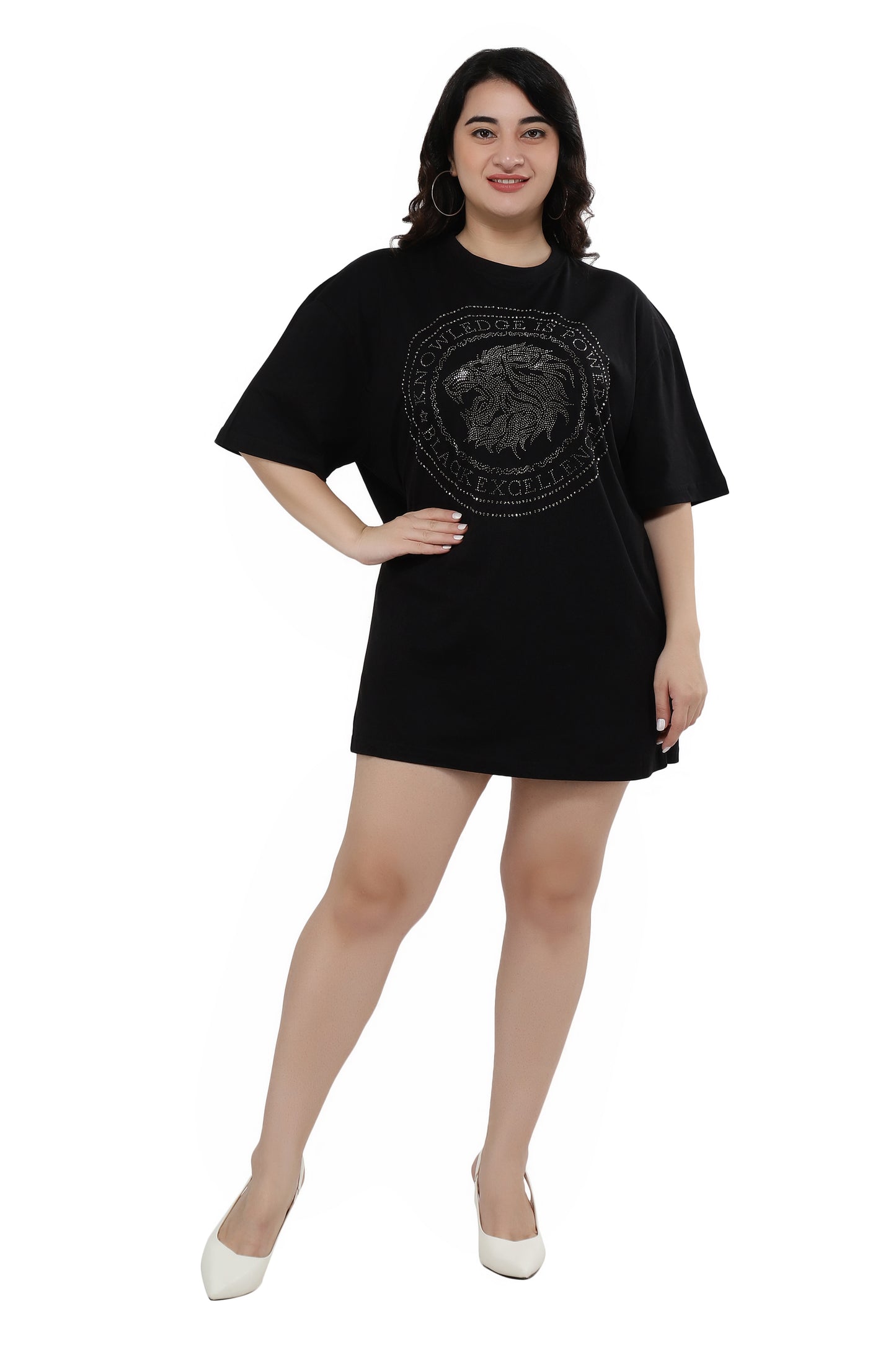 NUEVOSDAMAS Women Cotton Graphic Printed Half Sleeve Women's Black T-Shirt
