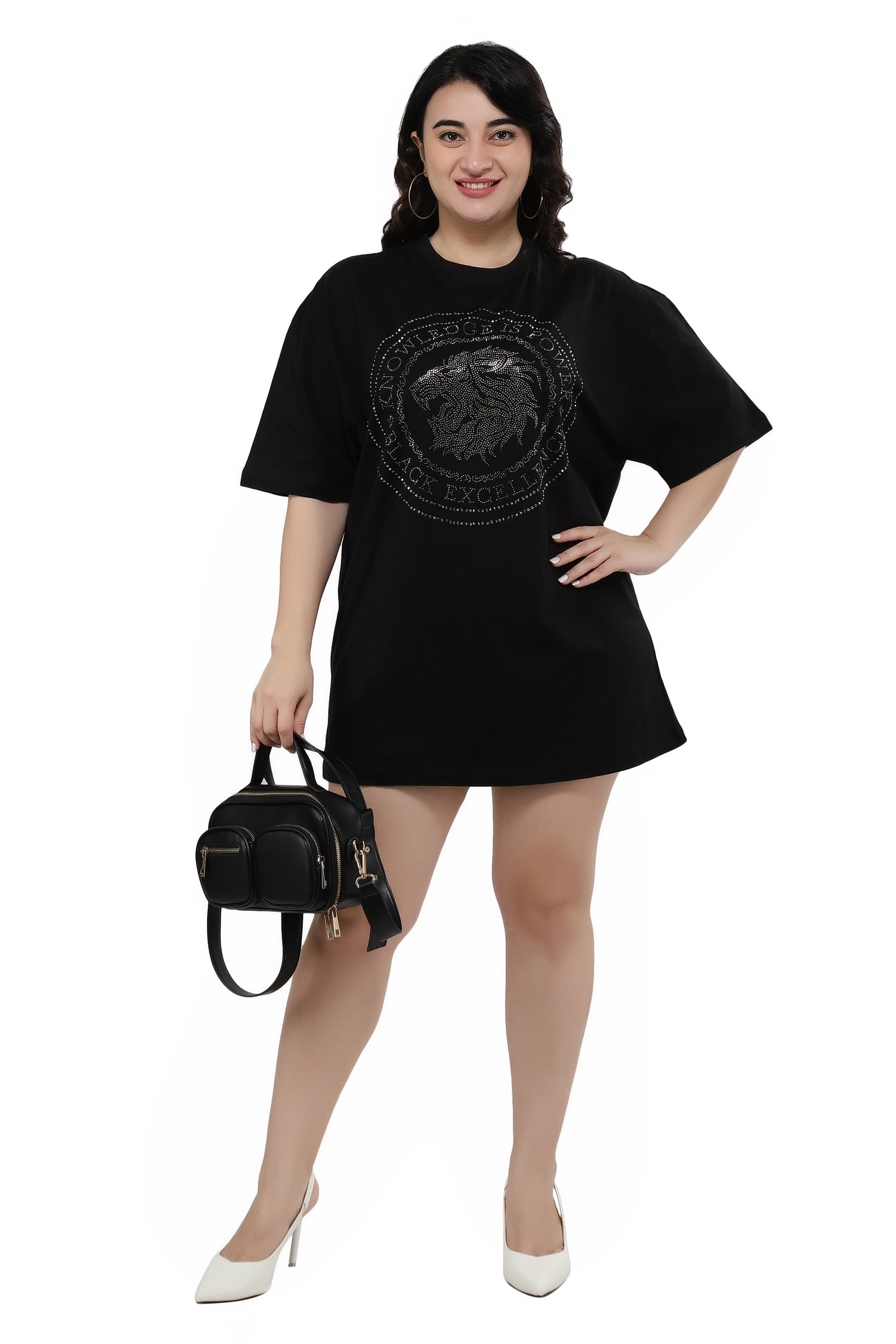 NUEVOSDAMAS Women Cotton Graphic Printed Half Sleeve Women's Black T-Shirt