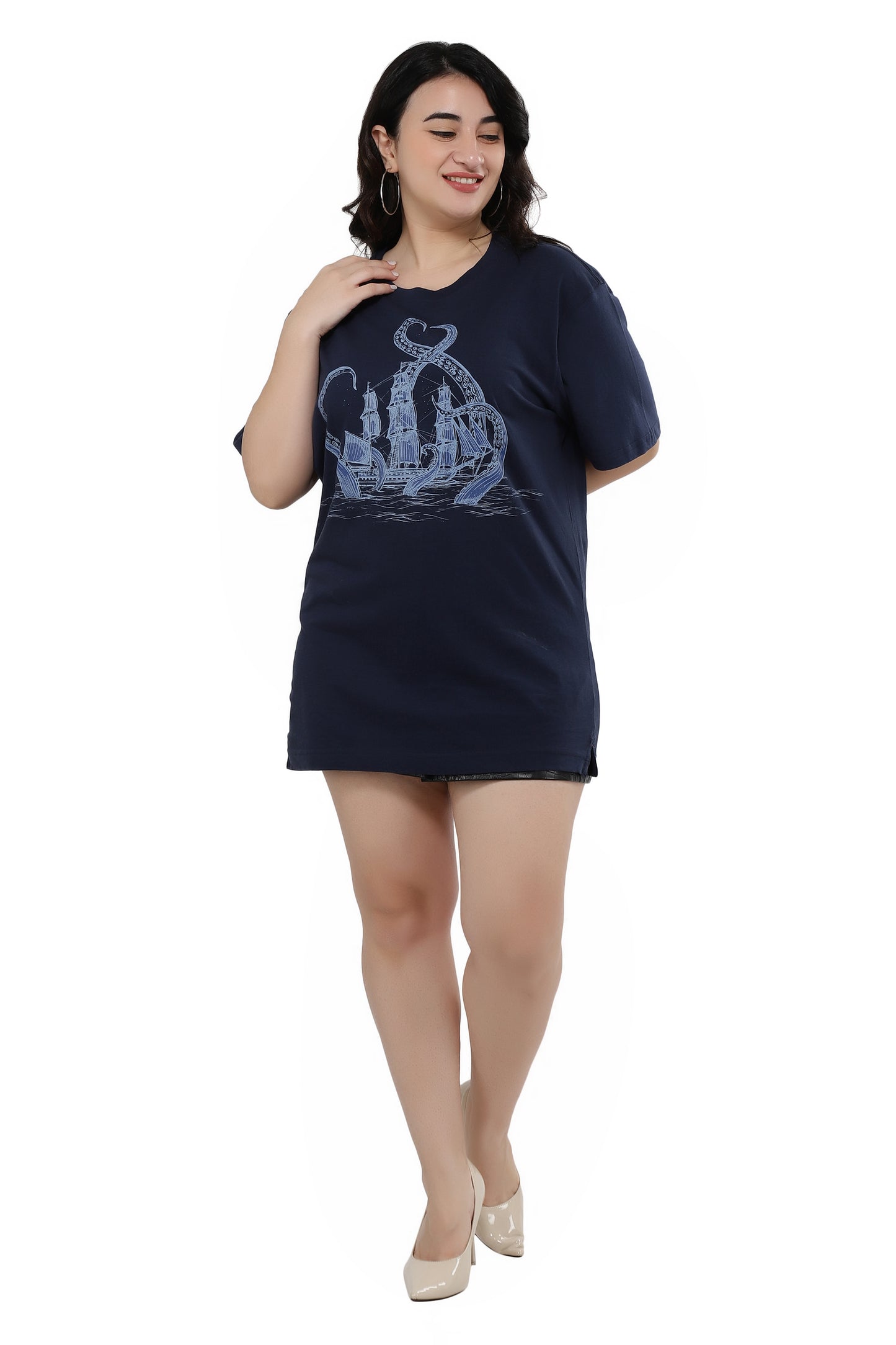 NUEVOSDAMAS Women Cotton Graphic Printed Half Sleeve Women's Black T-Shirt