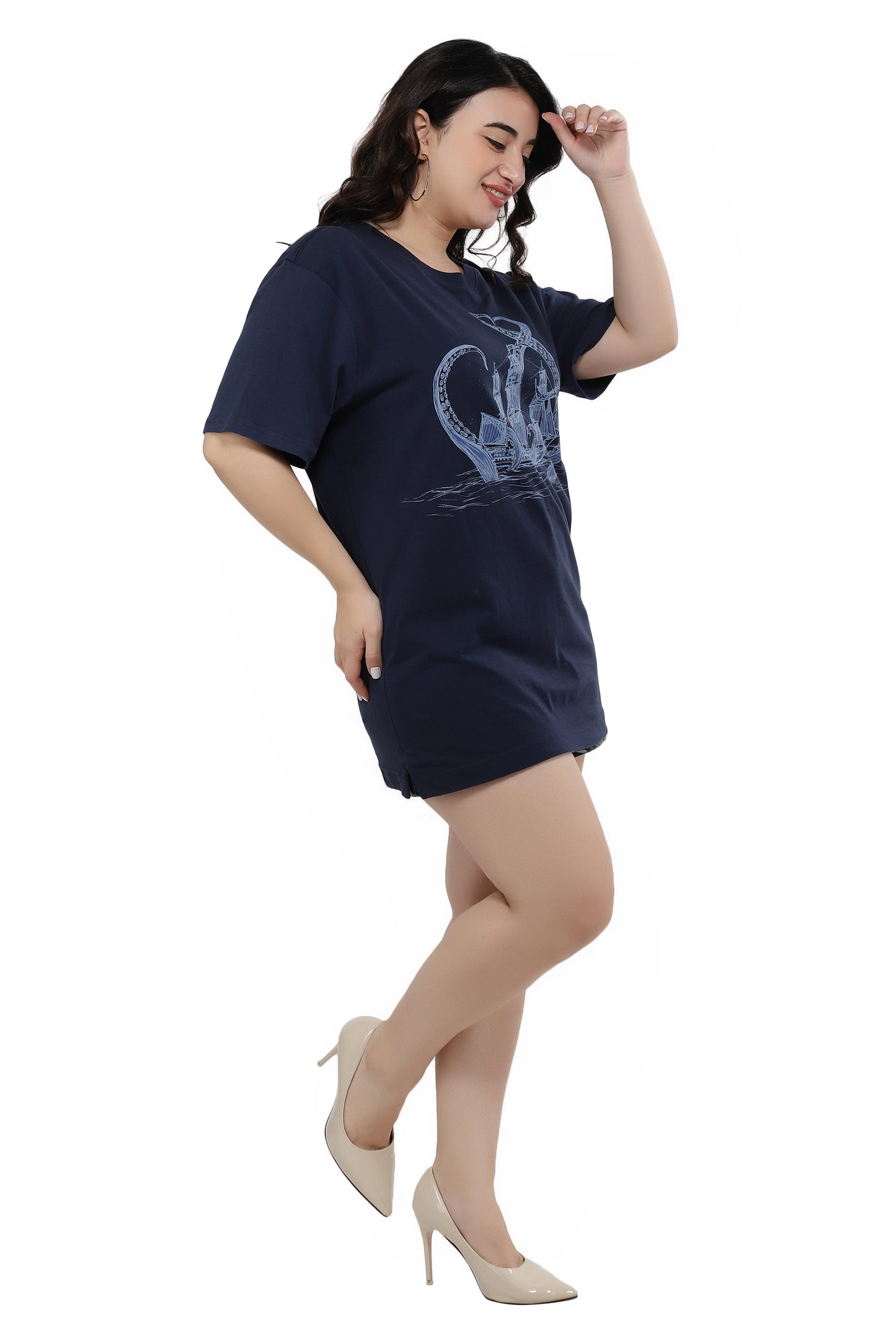 NUEVOSDAMAS Women Cotton Graphic Printed Half Sleeve Women's Black T-Shirt