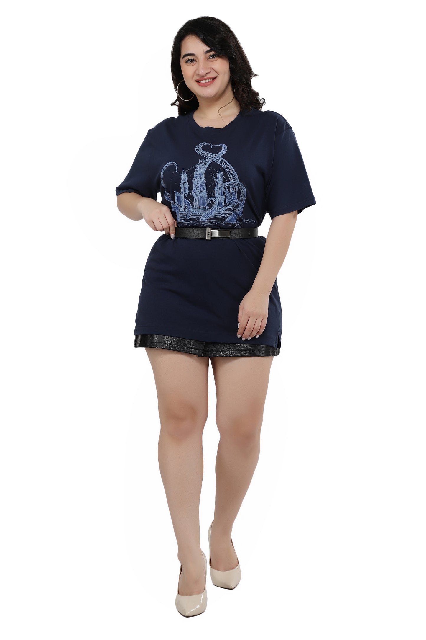 NUEVOSDAMAS Women Cotton Graphic Printed Half Sleeve Women's Black T-Shirt