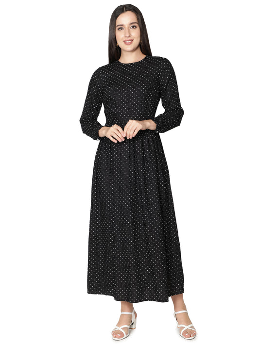 NUEVOSDAMAS Women's Rayon Dot Printed Designer Maxi Dress - Effortlessly Stylish Summer Elegance in Black