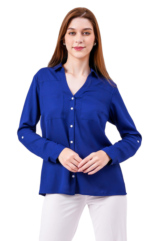 NUEVOSDAMAS Solid Royal Blue Casual/Formal Women Full Sleeve Shirt