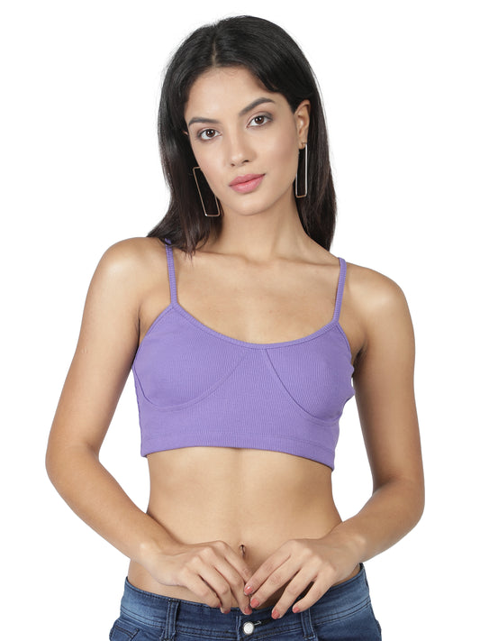 NUEVOSDAMAS Women Western Cotton Lycra Rib Solid Purple Bralette Bra