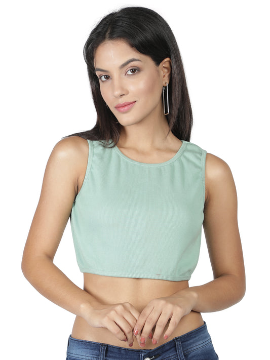 NUEVOSDAMAS Women Western Cotton Solid Mint Green Tank Top
