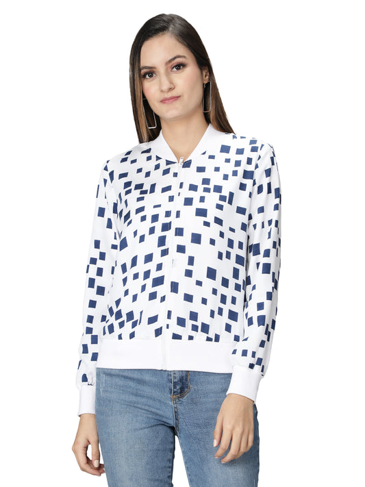 NUEVOSDAMAS Women Winter Wear Bomber jacket I Latest Stylish Geometric Printed Women Jacket I Light Weighted Crepe Jacket for women