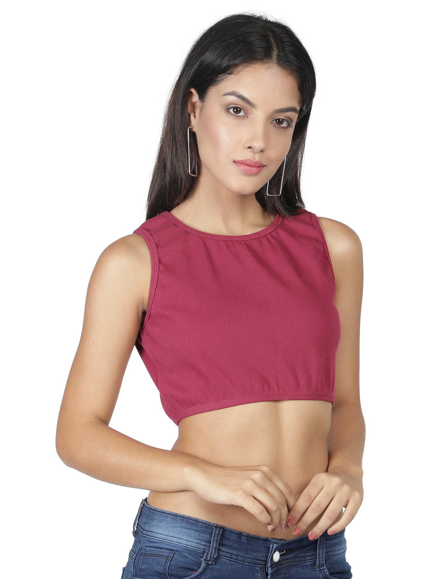 NUEVOSDAMAS Women Western Cotton Solid Tank Magenta Color Top