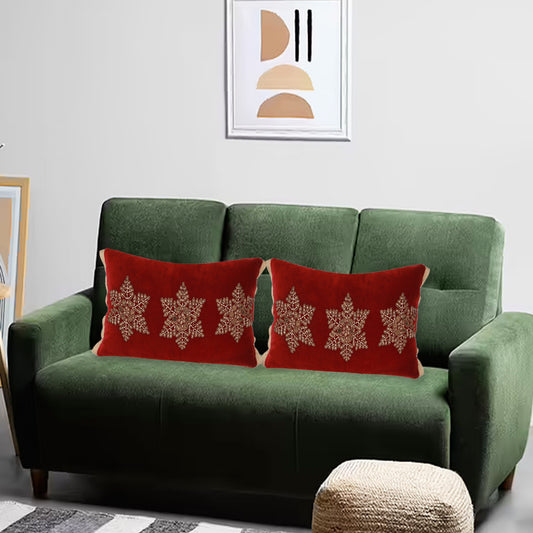 Velvet Embroidered Pillow Cover | Rectangle Pillow for Sofa, Bed, Office | Home Decorative Pillow Cover for Bedroom, Living Room| Aari Embroidery | Soft Eco Friendly | 14x20 Inch_ Maroon