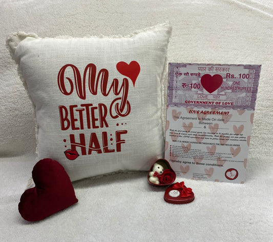 Valentine's Day Printed Cushion Gift Set Combo | Valentine Gift for Boyfriend Girlfriend | Couples Gift for Him/Her_White/Red