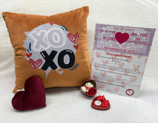 Valentine's Day Printed Cushion Gift Set Combo | Valentine Gift for Boyfriend Girlfriend | Couples Gift for Him/Her_Rust